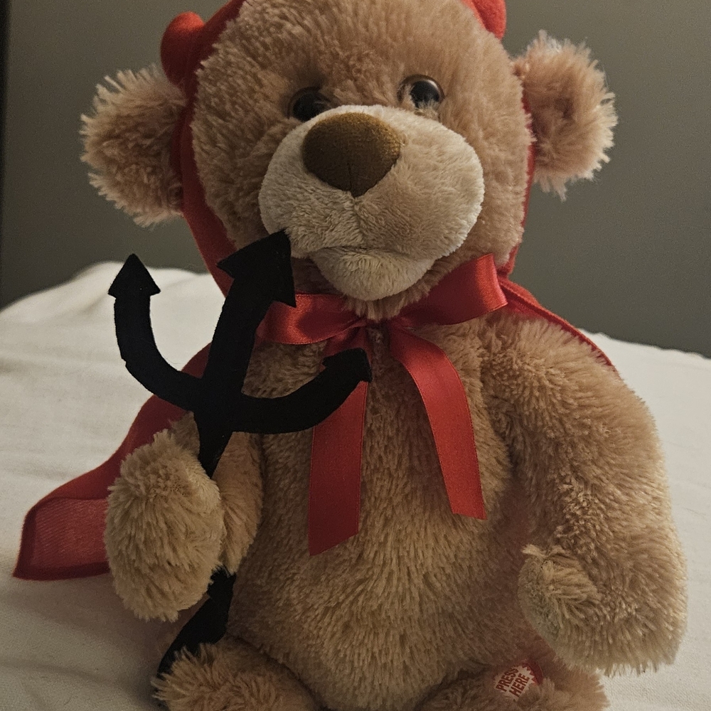 Like New Devil Dressed Plush Teddy Bear Singing Elvis's Song Devil in Disguise!